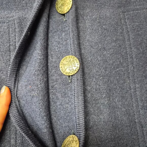VTG Geiger Wool Coat Dark Blue Austrian Large Coin Buttons Classic Military - Picture 7 of 11